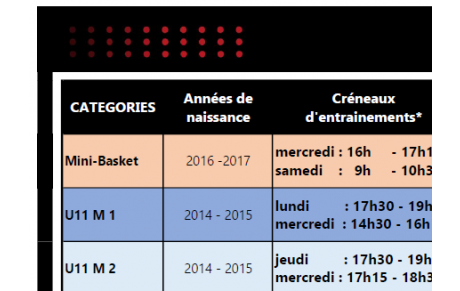 Horaires entrainements 24/25 - Version 8 Septembre